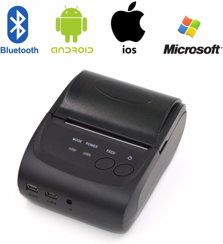 Portable Mini Thermal Printer, Wireless Bluetooth 4.0 Printer, Portable Printer 58mm Bluetooth Pocket Mobile Phone USB POS Direct Thermal Receipt Printer Quick Support iOS & Android System & Windows