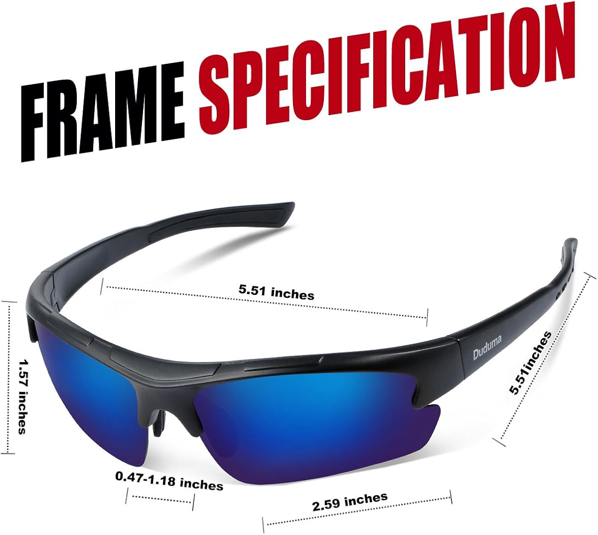 Duduma Polarized Designer Fashion Sports Sunglasses for Baseball Cycling Fishing Golf Tr62 Superlight Frame (black matte frame with blue lens): Clothing