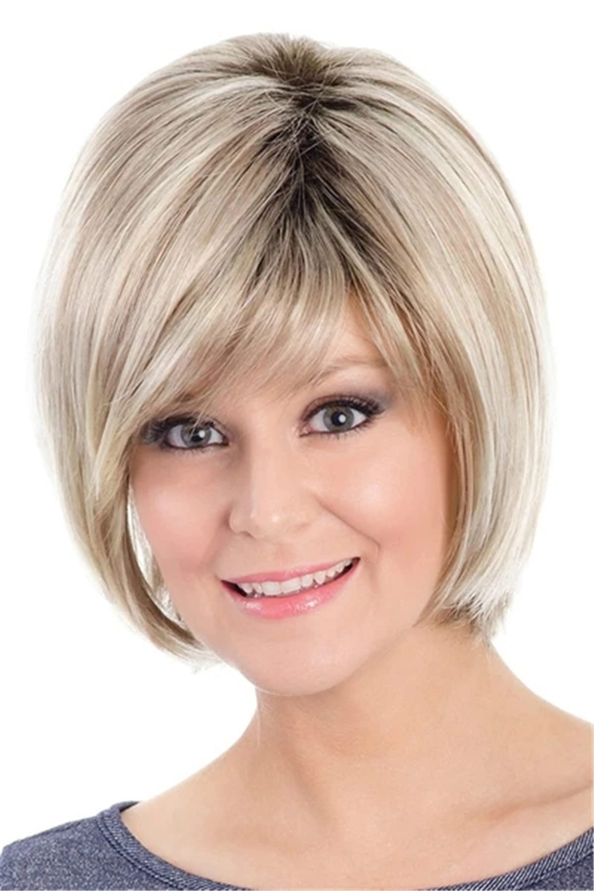 Wigs for Women Synthetic Hair, Oblique Bangs, Straight Short Hair Wig Headgear, Natural Daily Use Hair Suitable for Middle-Aged and Old Women