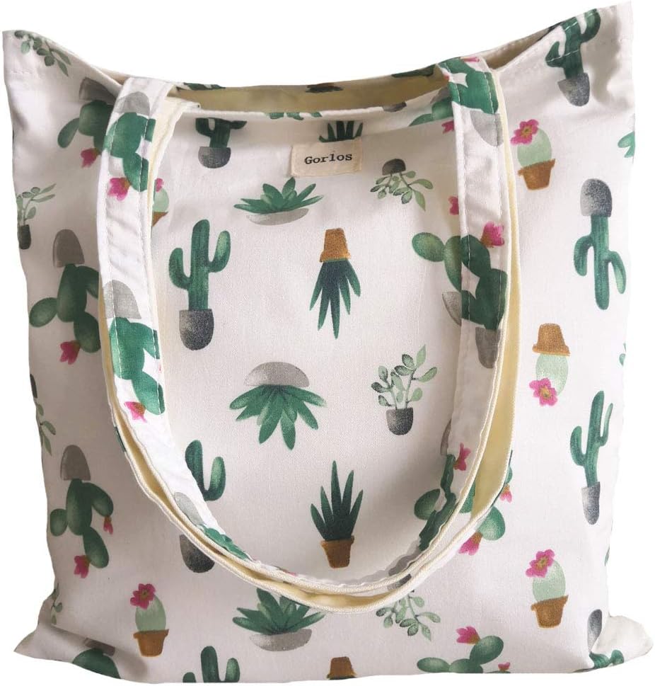 Canvas Tote Carrying Bag for Book Lovers, Readers, and Bibliophiles, Travel bag, shopping bag, Reusable Grocery Bags (44-no Closure-cactus)