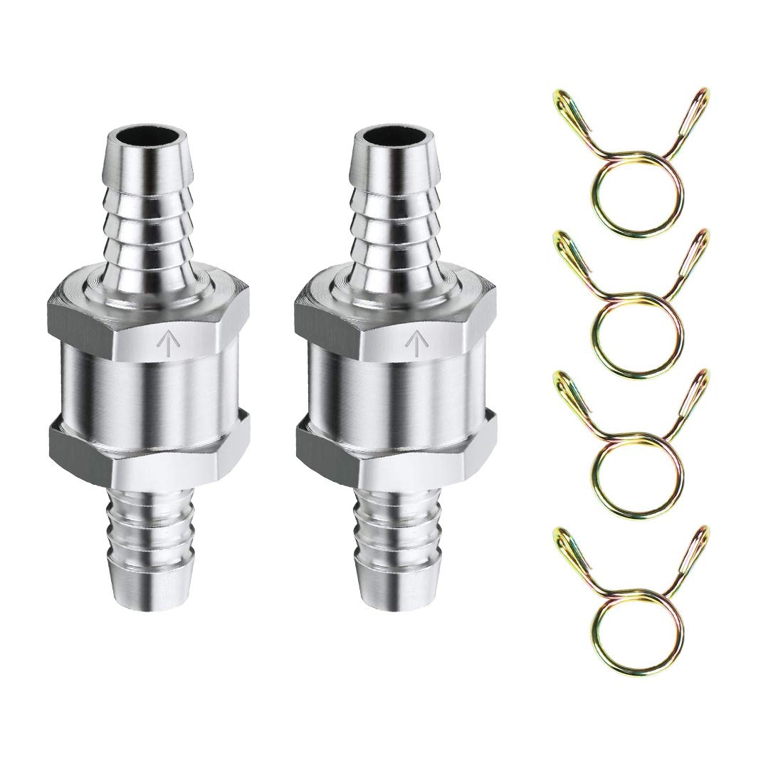 HONGECB Aluminium Fuel Non-Return One Way Check Valve, 8MM Petrol Diesel Fuel Oil One Way Check, for Car Auto Carburettor Low Pressure Systems, Marine Aluminum Alloy, Chrome