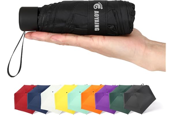 Compact Travel Umbrella, 34 inch (86.4 cm) 6.7 oz Folding Lightweight Portable, UPF 50+ UV Protection, All-Weather Collection