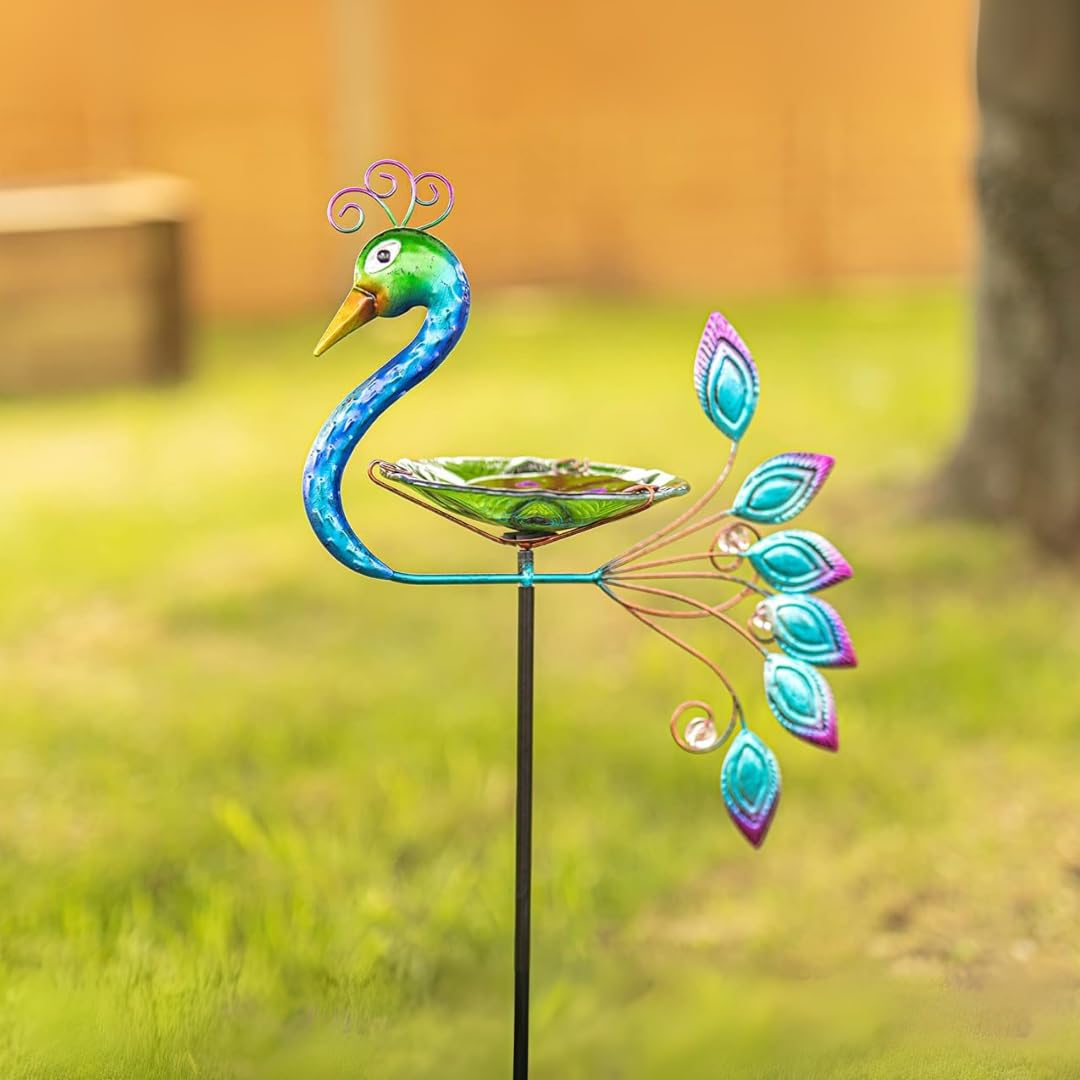 Garden Mile Deluxe Peacock Bird Feeder & Bird Bath Bowl Garden Feeding Station with Ground Stake - Wild Birds & Wildlife Outdoor Patio Garden Ornamanets