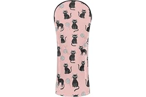 Black Cat Pink Pattern Golf Club Head Cover PU Leather for Fairway Wood Driver Hybrid with Rotating Number Tags
