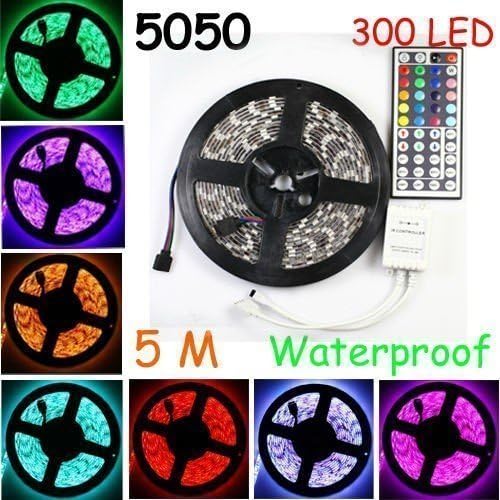Led Strip Lights Kit Waterproof SMD 5050 16.4 Ft (5M) 300leds RGB 60leds/m with 44key Ir Controller and Power Supply for Trucks Boats Kicthen Bedroom and Sitting Room KULED A05 (5M 300LEDs 2pack)