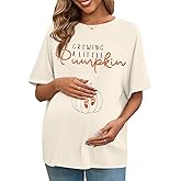 Women's Maternity Shirt Thanksgiving Growing a Little Pumpkin T Shirt Fall Pumpkins Graphic Pregnancy Announcement Tops