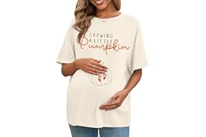 FAYALEQ Women's Maternity Shirt Halloween Growing a Little Pumpkin T Shirt Fall Pumpkins Graphic Pregnancy Tops