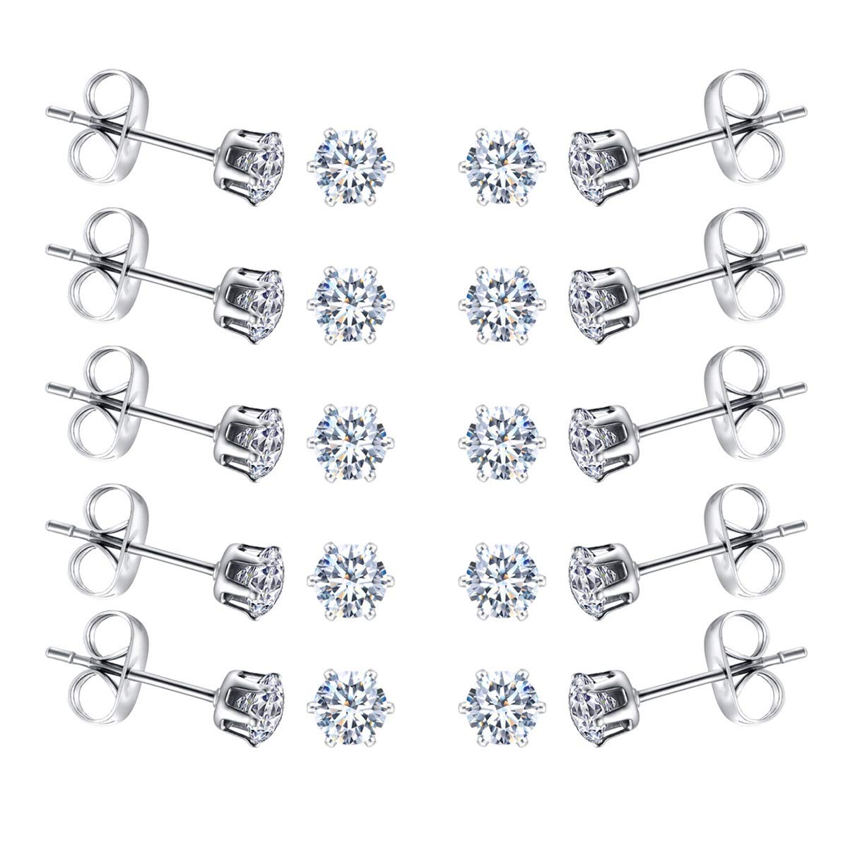 FOSIR 10 Pairs 4mm Tiny Women's Surgical Stainless Steel Clear Cubic Zirconia Stud Earrings, Hypoallergenic Earrings Pack โ image 1