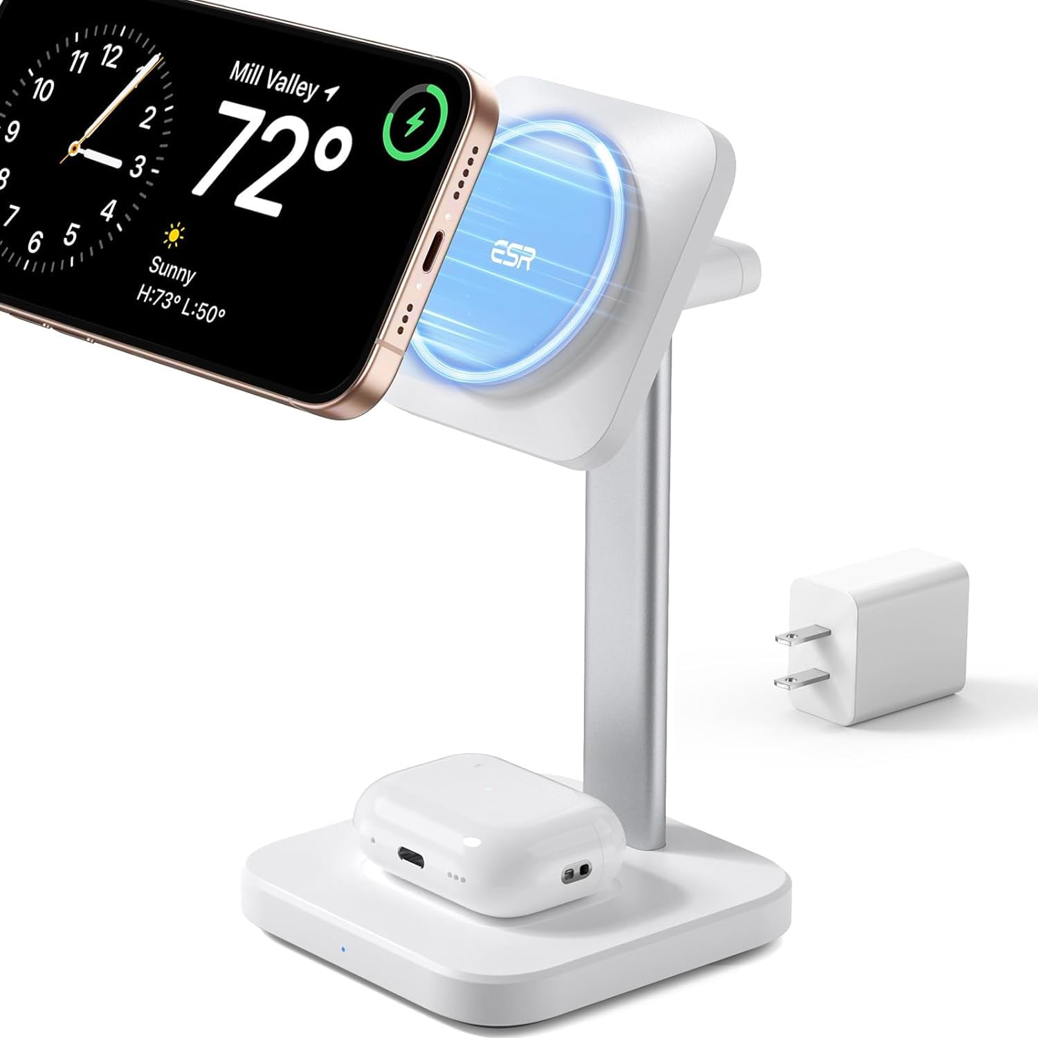 Photo 1 of ESR 2 in 1 Charging Station for Apple, MagSafe Charger Stand for iPhone [Certified], Magsafe Charging Station for Multiple Devices iPhone 17/16/15/14/13/12, Apple Watch, & AirPods, White