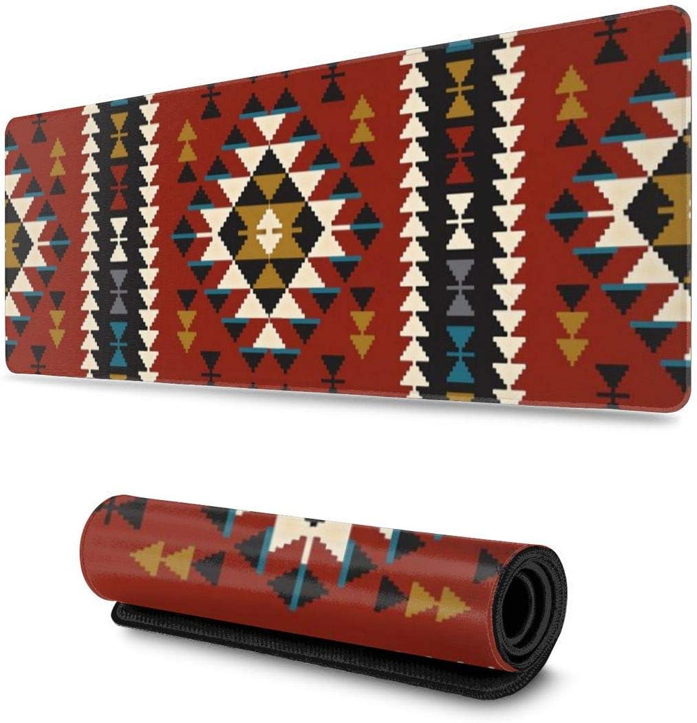 Native Southwest American Indian Aztec Navajo Gaming Mouse Pad Large,Extended Desk Pads Non-Slip Rubber Base Stitched Edges Computer Keyboard Pad Mat 11.8x31.5in