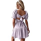 Narecte Summer Dresses for Women 2025,Tie Backless Swiss Dot Mini Dress,Ruffle Hem Flowy Casual Dresses