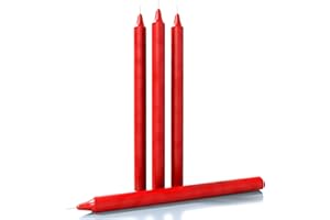 CANDWAX Red Taper Candles Pack of 4 - Slow Burning Dripless Unscented Straight Candles 10 inch - Ideal for Dinner Table - Smokeless Long Candlesticks