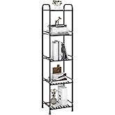 JSB 5 Tier Narrow Bathroom Shelving Unit, Kitchen Storage Rack Organizer Metal Corner Shelf for Living Room Laundry Pantry (Matte Black, 5 Tier)