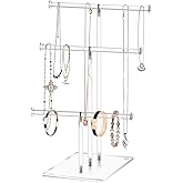 KETAWA Hanging Jewelry Organizer,Tiered Tabletop Countertop Free Standing Necklace Holder Display,3 Tier Jewelry Display Necklace Holder Stand (3-Bar)