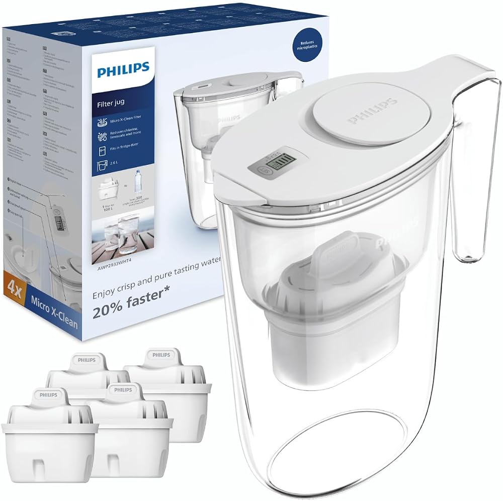 Philips Taste+ Water Filter Jug 2.6L with 4 Replace Cartridges White