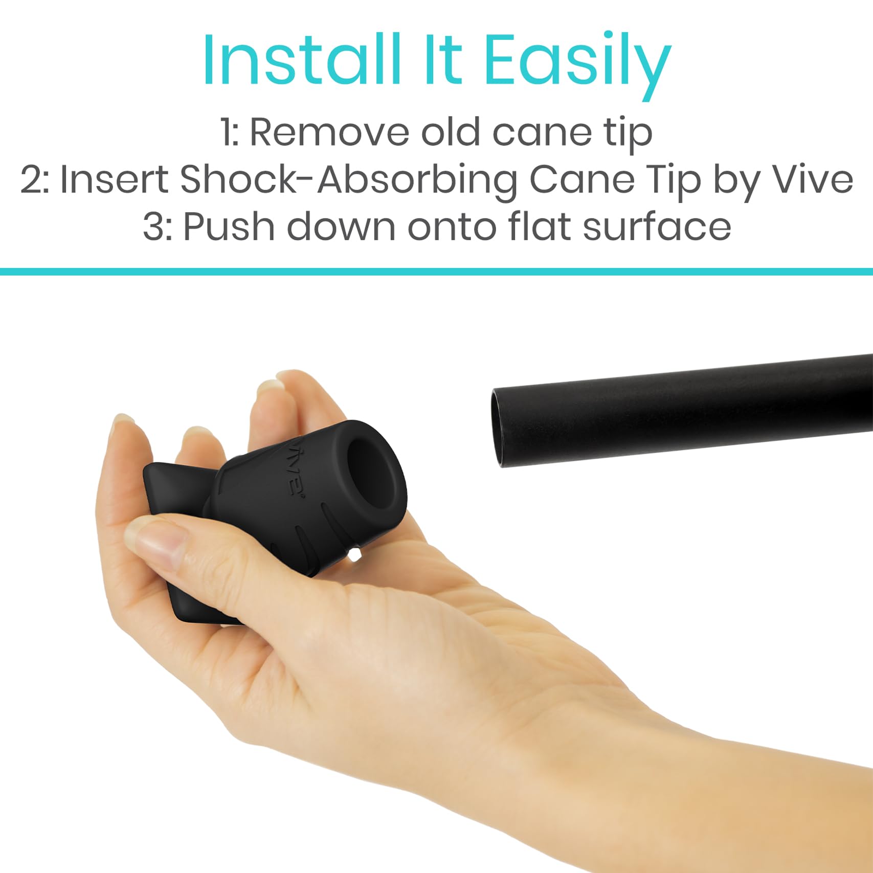 Vive Cane Tips - Rubber, Heavy Duty Replacement Attachment Feet (2 PCS) - 3/4 Inch Walking Stick Parts for Women, Men - for Walkers Crutches, Small Bottom Accessories Grip, Non Slip, Shock Absorbing