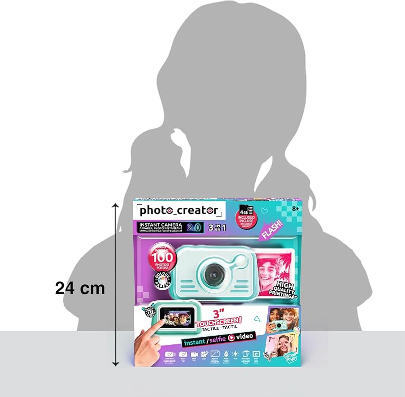 Photo Creator Instant Print Camera 2.0, carta fotografica REALE! Touch screen da 3 pollici. Scatta foto e stampa istantaneamente! Nessun bisogno di inchiostro, flash e luce anulare! 100 foto incluse