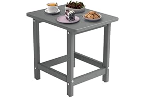 BIVODA HDPE Outdoor Patio Side Table, Adirondack Table (18.9x15x17.9in | Weatherproof | Plastic | for Outside, Front Porch, Deck, Poolside, Balcony | 10+ Years of Lifespan) - Grey
