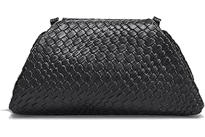 SUANNI Woven Vegan Leather Evening Bag, Dumpling Clutch Purse for Women, Crossbody Shoulder Handbag with Detachable Strap