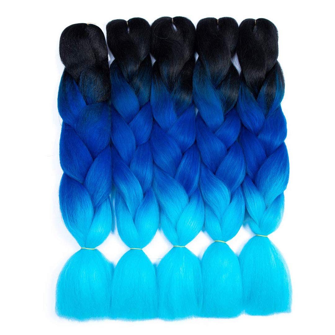 Ombre Braiding Hair Blue Kanekalon Braiding Hair Extensions 5pcs High Temperature