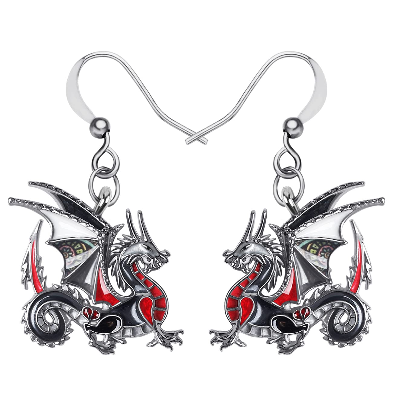 Enamel Alloy Fantasy Dragon Earrings Dinosaur Drop Dangle Fashion Jewelry For Women Girls Charm Gift (Black)