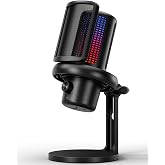 YIEBV USB Gaming Microphone with Noise Cancellation and RGB Light | 24-bit/192kHz Condenser Mic with One-tap Mute, Gain Control, Zero-latency Monitoring and Stand for PC, PS5/PS4 and Mac