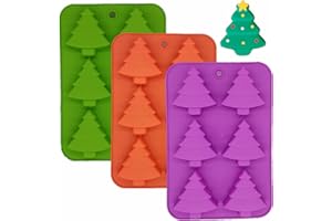 Accfore 3 Pack Christmas Tree Silicone Molds,6 Cavity Candy Baking Trays for Holiday Cakes,Candies,Gummy,Chocolates,Jelly,Soap,Ice Cube,Cookies (red, green, purple)
