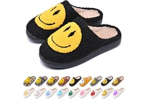 AIMINUO Women's Men's Retro Preppy Happy Face Slippers Comfy Warm Plush Slip-On House Slipper for Winter Indoor Soft Cushion Non-slip Fluffy Slides Slippers