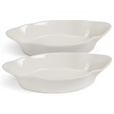 Au Gratin Baking Dishes, Ceramic, by Kook, for Casseroles, Lasagna & Cobblers, Individual Serving, Set of 2, Oven, Microwave 