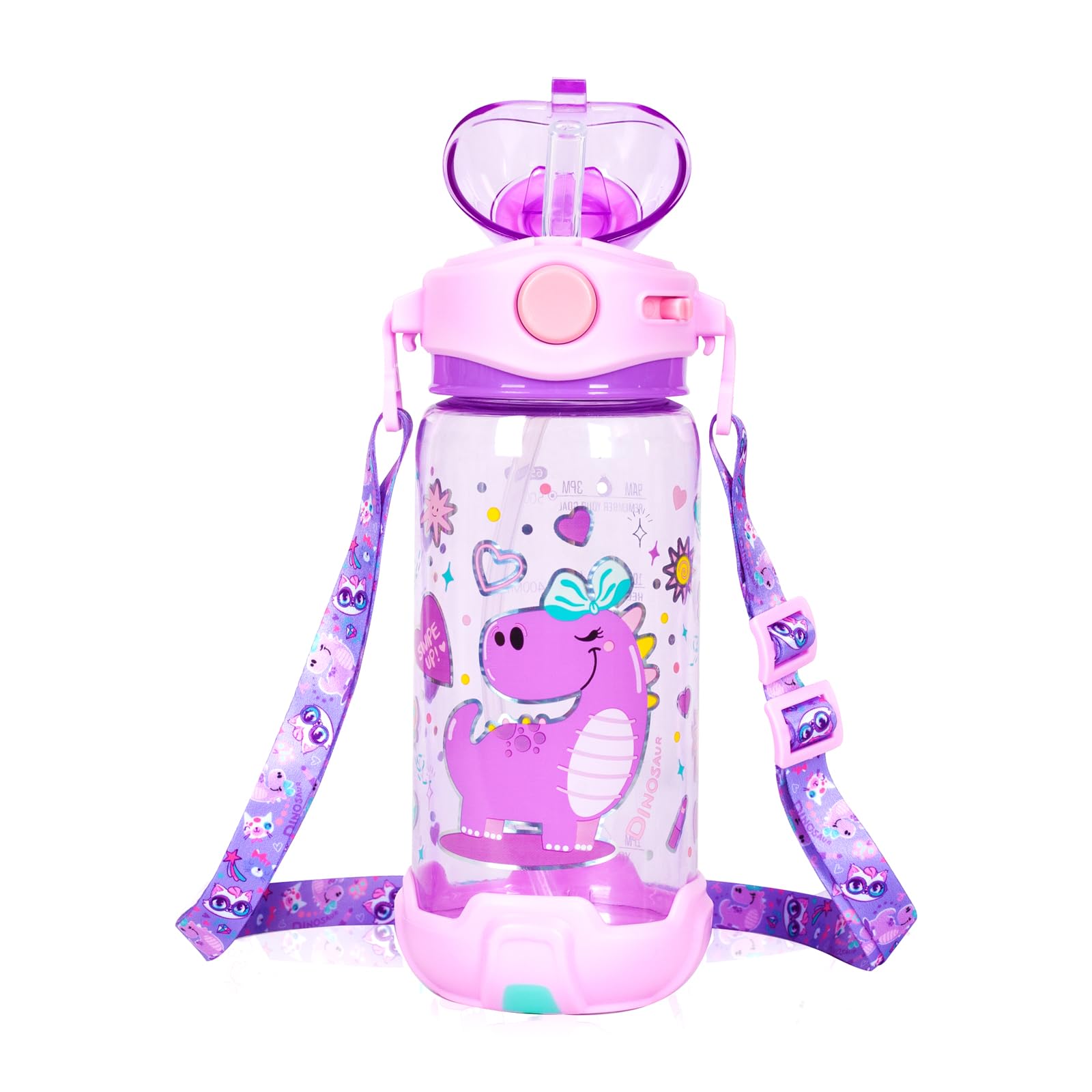 PinkSheep Kids Water Bottle with Straw/Lanyard, 650ml Child Drinking Water Bottle, BPA Free Leak-Proof Locking Flip Lid for Kids Girls Boys School Sport Travel (Purple Unicorn)