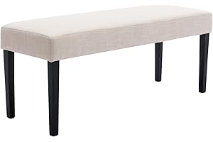 BESTANO 45.5" Linen Upholstered Dining Bench, French Vintage Rectangle Ottoman Entryway Bench with Black Legs, End of Bed Bench for Bedroom Dining Room Hallway, Cream