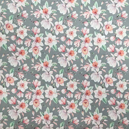 Kt KILOtela Digital Printed Canvas Duck Fabric, Upholstering Furniture, Headboards, Accent Pillows, Handbags, Tote Bags, Aprons, Draperies, 300 cm Length x 280 cm Width, Flowers, Grey, Pink ─ 3 Metres