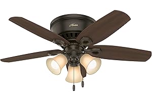 Hunter 42 inch Indoor Ceiling Fan with LED Lights - Bronze Ceiling Fan with Pull Chain, For Bedroom, Living Room, or Kitchen, Low Profile Mount, No Remote, 5 Blades - Builder 51091, New Bronze