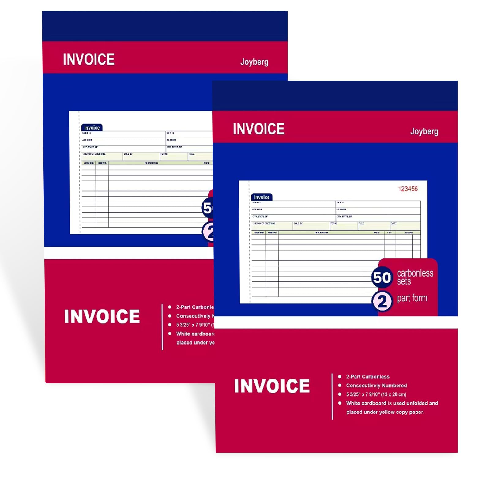 Photo 1 of 2 Packs Invoice Book for Small Business 2-Part Carbonless, 5-1/8”x7-29/32” Receipt Book for Small Business, White/Canary Invoice Receipt Book, Purchase Order, Sales Order(50 Sets per Book)