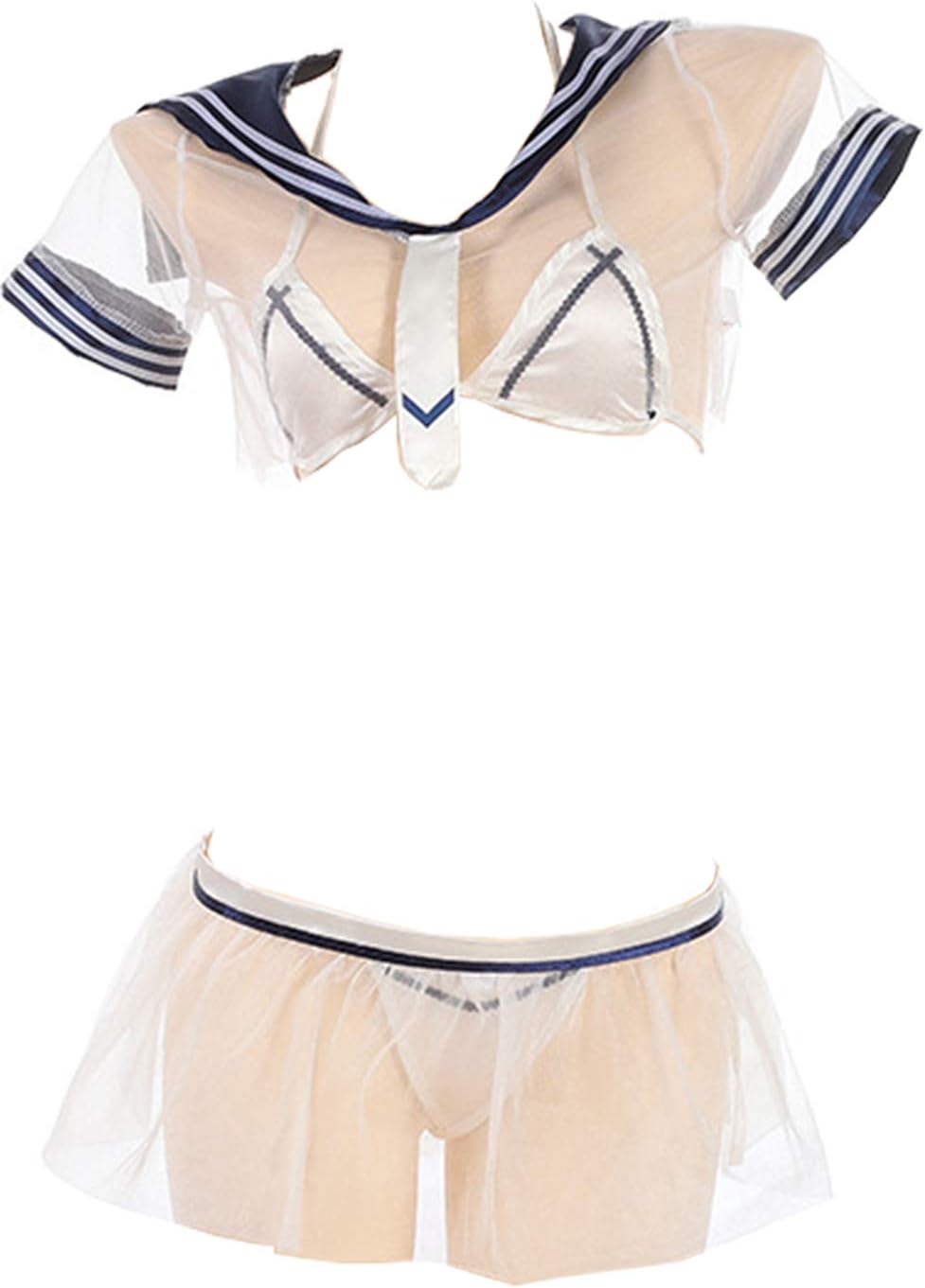 Schoolgirl Lingerie for Women Sexy Sheer Tie Top Mini Pleated Skirt Cosplay Outfits Costume