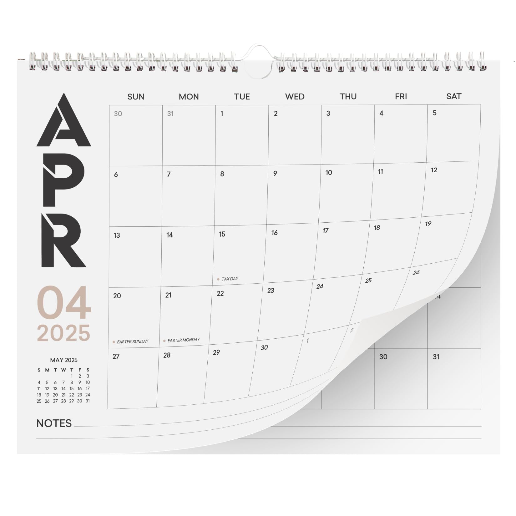 Photo 1 of Paper Play Horizontal Wall Calendar 2025-2026, 18 Months Hanging Calendar (January 2025 to June 2026) Modern Design with Notes Section 11x13.5 Inches