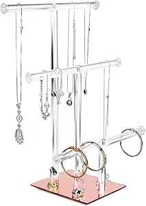 Ikee Design 3-Tier Acrylic Bracelet Necklace Bangle Jewelry Display Holder Stand with Ring Holder for Store, Tradeshow, Showcase and Home decor, 10