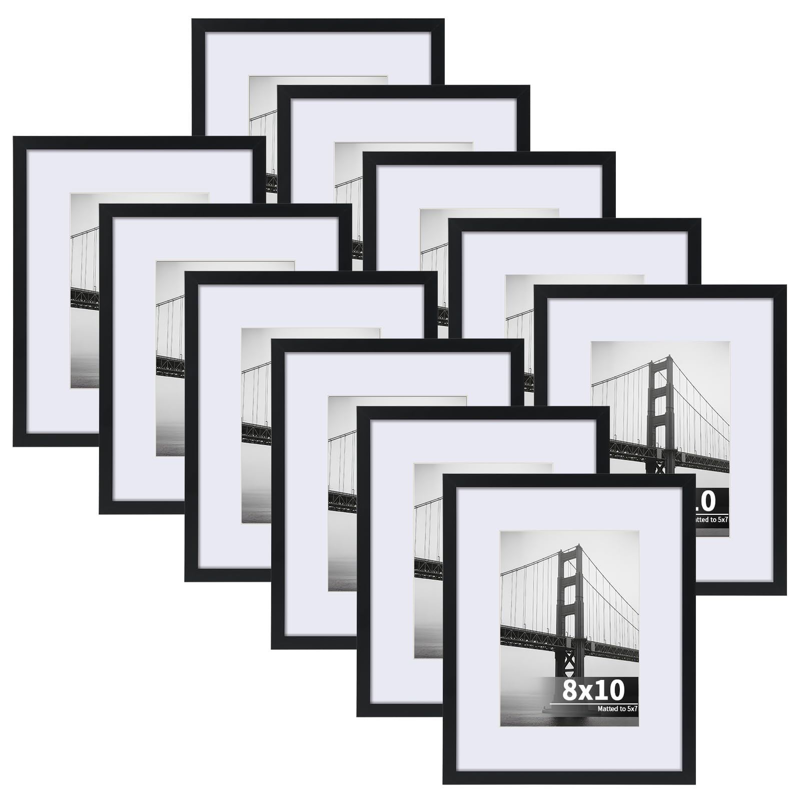 Photo 1 of **INCOMPLETE** CRUGLA 8x10 Picture Frame Set of 11, Display Pictures 5x7 with Mat or 8x10 Without, Multi Photo Frames Bulk, Wall and Tabletop Display, Black