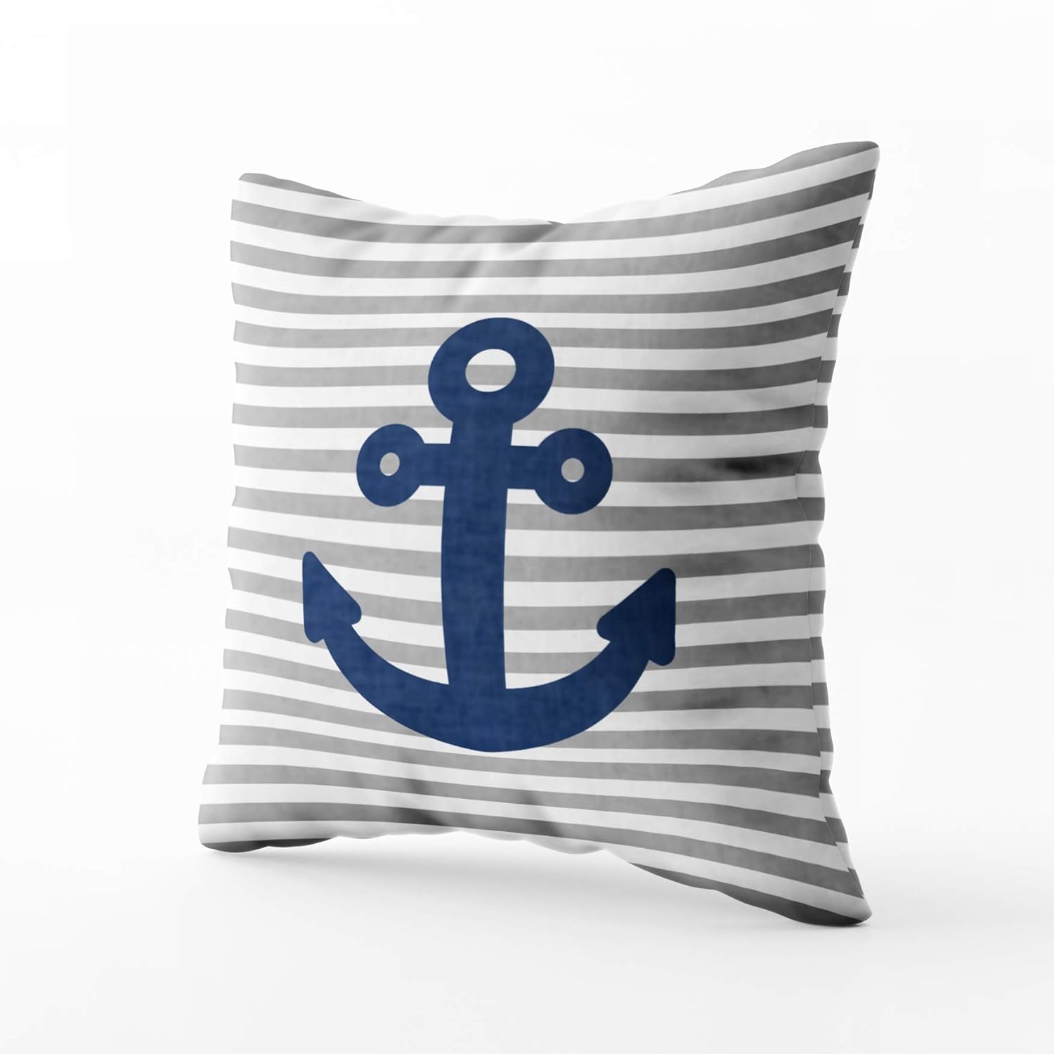 Musesh Navy Blue Anchor Light Grey Stripes Outdoor Pillow Cushions