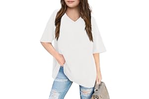 HALOUMONING Girls Short Sleeve Oversized T Shirts Summer V Neck Casual Loose Tees Shirt Tops 3-14 Years