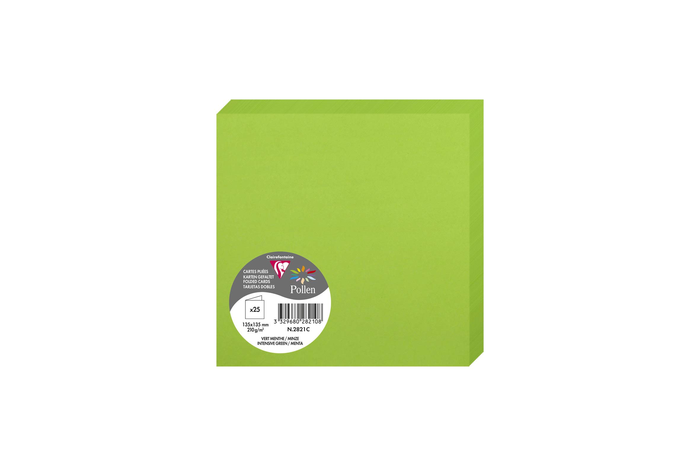 Clairefontaine 2821C Pack of 25 Double Cards Square 13.5x13.5cm 210g/m² Intensive Green Invitation Correspondence Boards Pollen Range Smooth Premium Paper