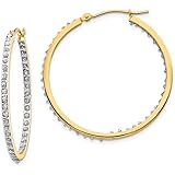 14k Yellow Gold In & Out Diamond Fascination Round Hinged Hoop Earrings (.01 cttw.) (35mm x 2mm)