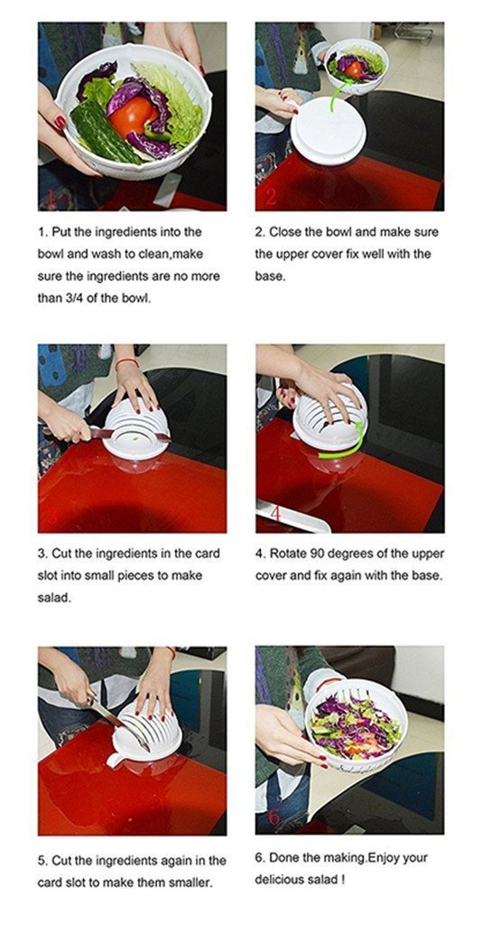 60 Seconds Salad Saker Maker Bowl,Srasi Easy Salad Fruit Vegetable Washer and Cutter Quick Salad Maker Chopper