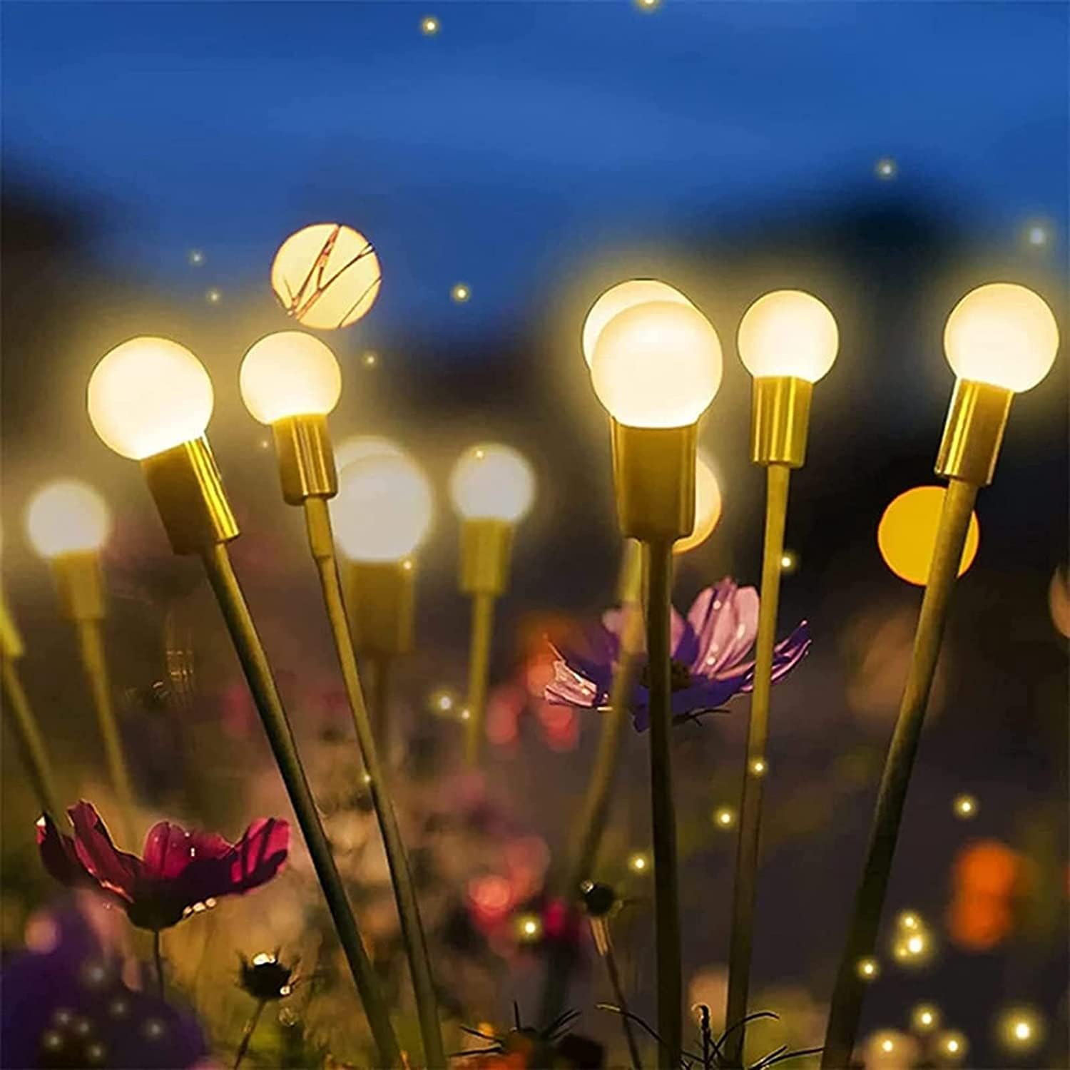 BomKra 5 Pack Solar Garden Lights, Solar Firefly LED Lights Outdoor Waterproof, Starburst Swaying Solar Outdoor Lights, Sway by Wind, Solar Powered Firefly Lights Lawn Yard Pathway Decoration