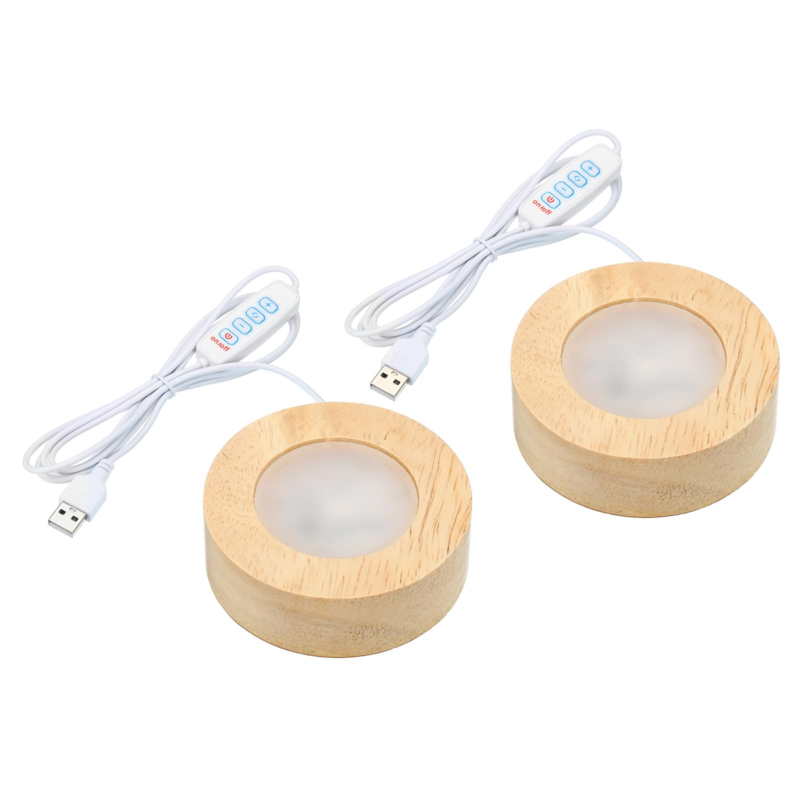PATIKIL 2.4 Inch Wooden LED Light Base, 2pcs Wood Light Display Base Stand Lighting with Dimmer for 3D Crystal Glass Aroma Stone Art, 3 Color White Light — image 1