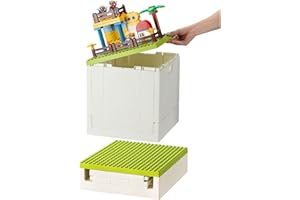 SHIMOYAMA Collapsible Storage Box with Building Baseplate, 26 Qt. Container for Duplo Blocks, 25L Stackable Bins for Lego Bri