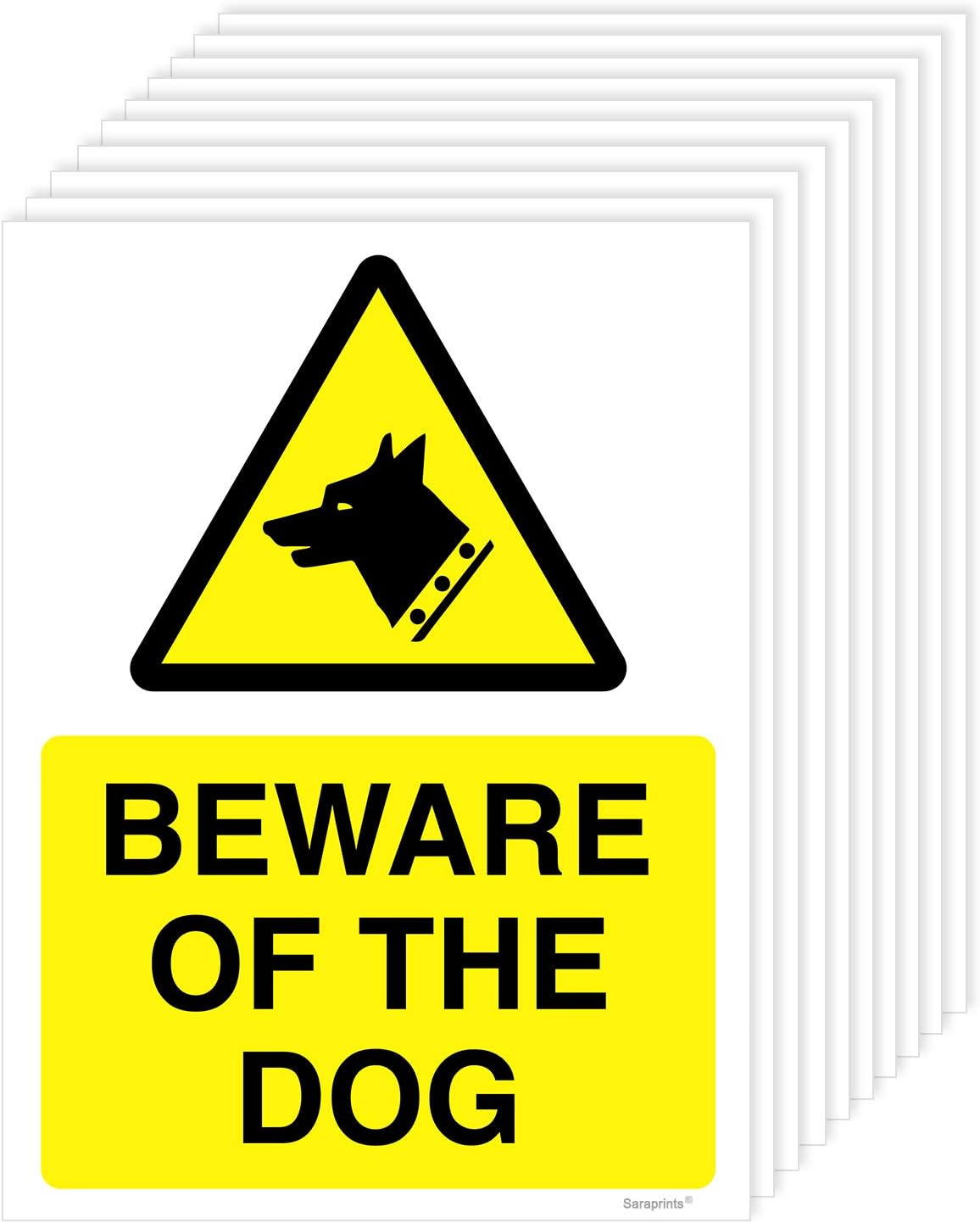 Sara Prints Pack of 10 Beware of The Dog Sign (150 x 200 mm) Waterproof Black and White Vinyl Stickers - Image 3