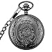 Powshop Vintage Stainless Quartz Pocket Watch with 14.8'' Chain Classic Sculptured Fob Pocket Watch (Black)
