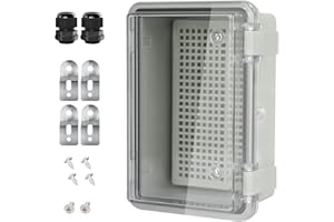 HoHaing Junction Box IP65 Waterproof ABS Plastic Enclosure Hinged PC Clear Cover Electrical Project Box with Mounting Plate, Wall Brackets, Cable Glands 5.9" x 3.9" x 2.8"(150 * 100 * 70)