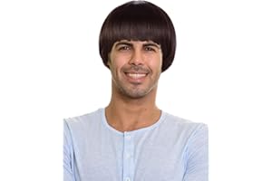 PATURPINT Short Mushroom Wig for Men-Synthetic 60s Bowl Cut Wigs for Anime Movie Music Costume Halloween Cosplay Party (Dark Brown)